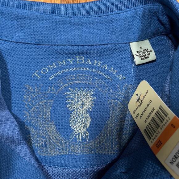 NWT Tommy Bahama On The Rocks Long Sleeve Polo Shirt Blue Silk Blend Small $128 - Picture 7 of 7